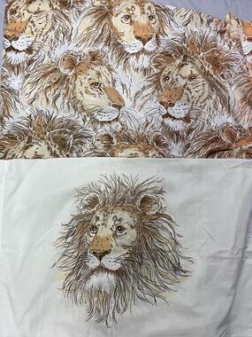 1970's Vintage LIONS Full Bed Sheet Fitted Pillowcase BIBB Safari Jungle Cat USA